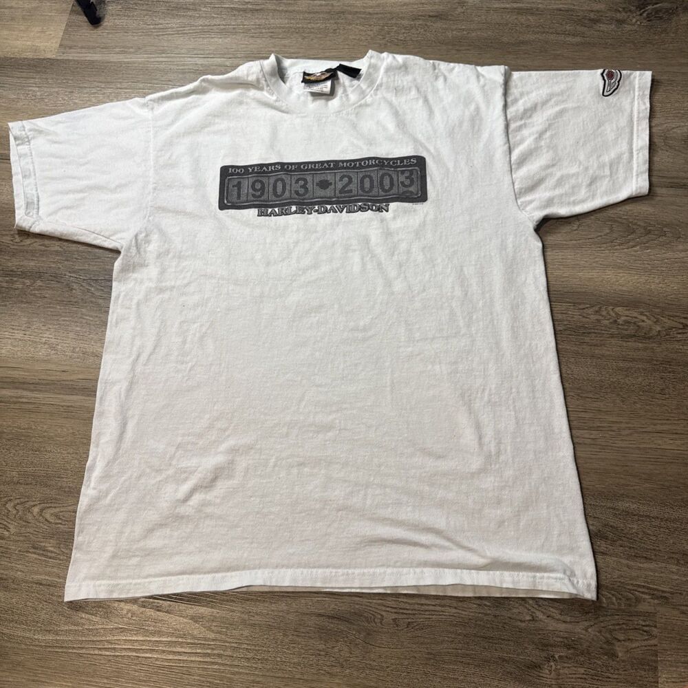 Harley Davidson 2003 100th Anniversary Made In USA Men's White Size Large Shirt